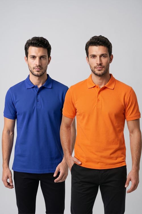 2'li Set Erkek Günlük Şık Polo Yaka Kısa Kollu Düğme Tişört