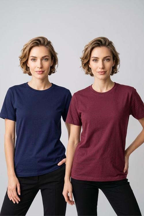 Kadın 2'li Paket Basic Bisiklet Yaka Kısa Kollu Tişört