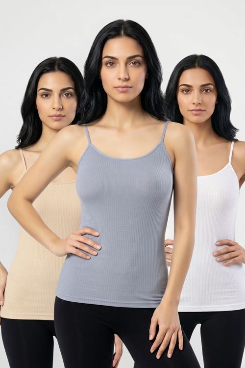 3'lü Paket Kadın %95 Pamuklu İp Askılı Ribana Atlet