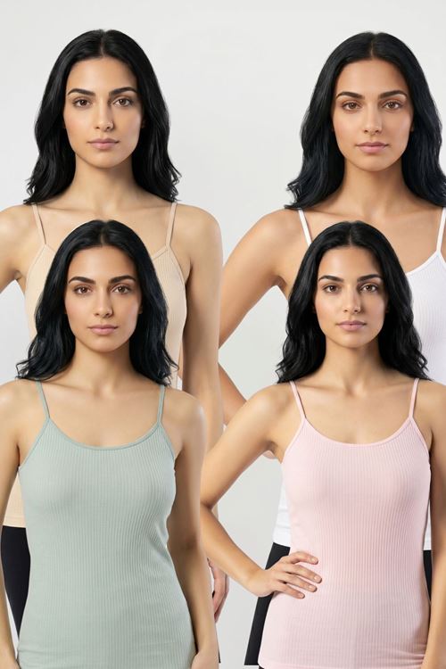 4'lü Paket Kadın %95 Pamuklu İp Askılı Ribana Atlet