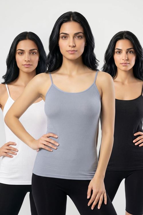 3'lü Paket Kadın %95 Pamuklu İp Askılı Ribana Atlet