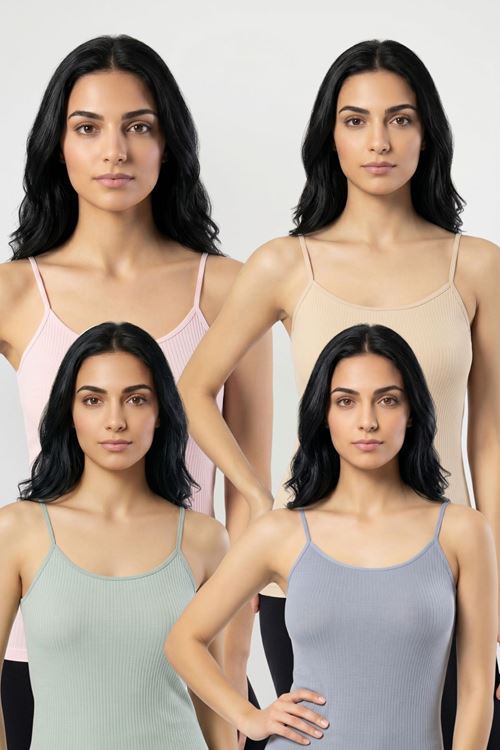 4'lü Paket Kadın %95 Pamuklu İp Askılı Ribana Atlet