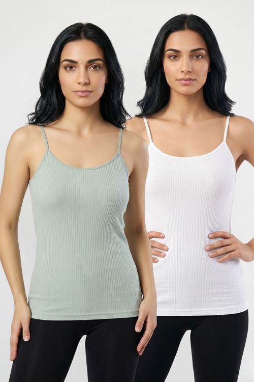 2'li Paket Kadın %95 Pamuklu İp Askılı Ribana Atlet