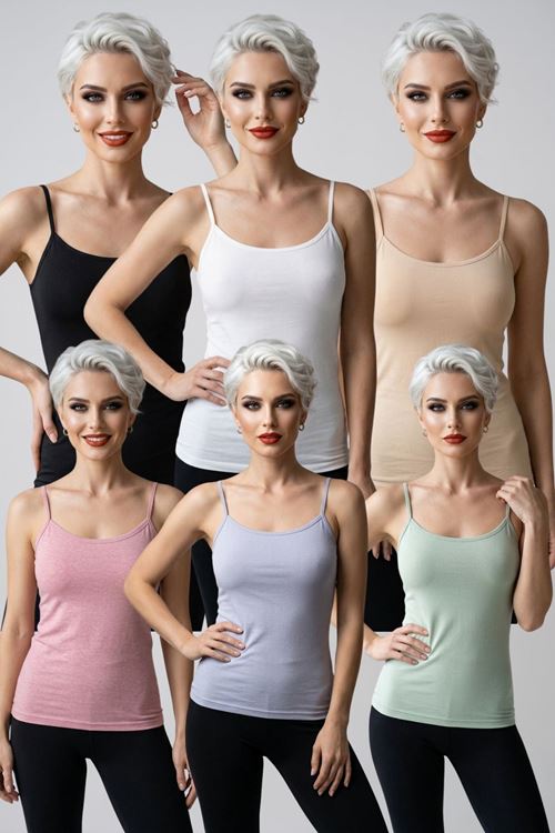 6'lı Mega Paket Kadın İnce İp Askılı Pamuklu Atlet