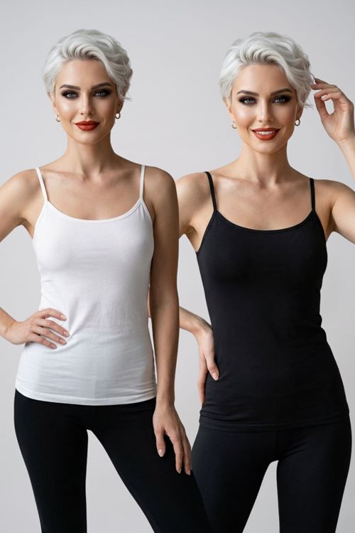 2'li Paket Kadın İnce İp Askılı Pamuklu Atlet