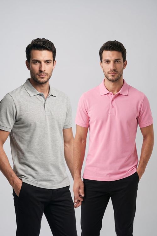 2'li Set Erkek Günlük Şık Polo Yaka Kısa Kollu Düğme Tişört