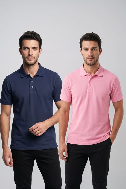2'li Set Erkek Günlük Şık Polo Yaka Kısa Kollu Düğme Tişört