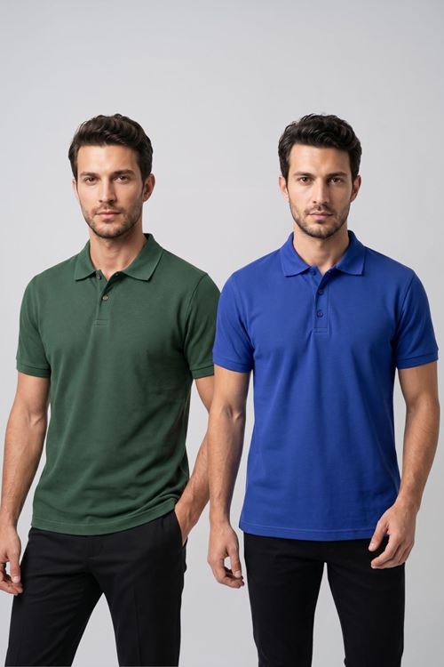 2'li Set Erkek Günlük Şık Polo Yaka Kısa Kollu Düğme Tişört