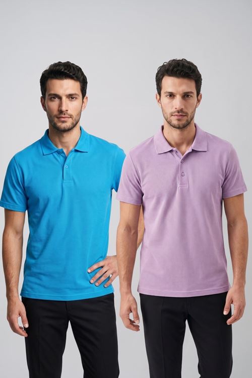 2'li Set Erkek Günlük Şık Polo Yaka Kısa Kollu Düğme Tişört