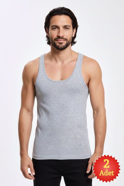 Erkek Gri 2'li Paket %100 Pamuk Süprem U Yaka Standart Kalıp Atlet