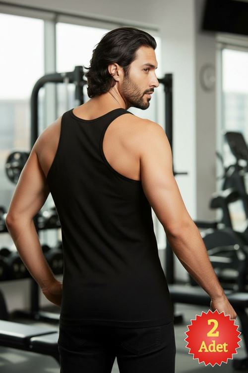 Erkek Siyah 2'li Paket %100 Pamuk Süprem U Yaka Standart Kalıp Atlet