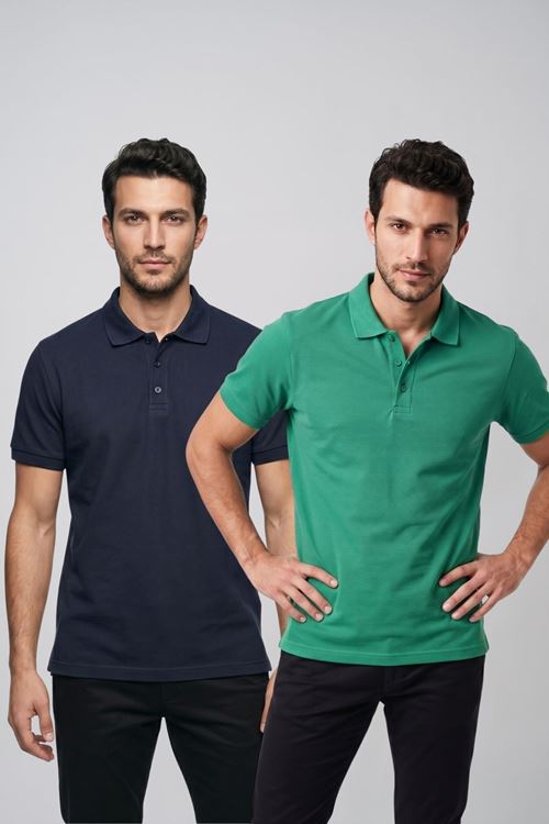 2'li Set Erkek Günlük Şık Polo Yaka Kısa Kollu Düğme Tişört