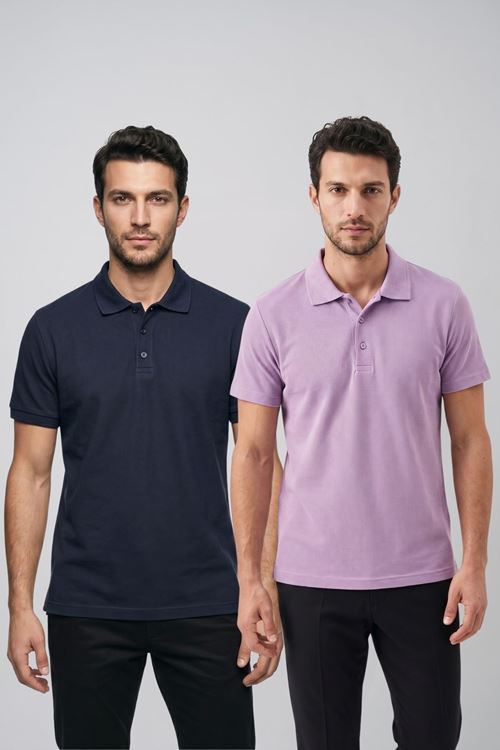 2'li Set Erkek Günlük Şık Polo Yaka Kısa Kollu Düğme Tişört