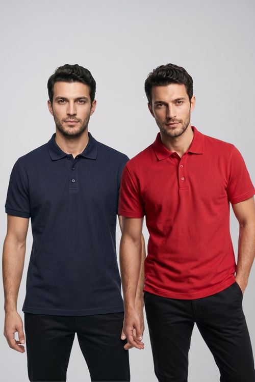 2'li Set Erkek Günlük Şık Polo Yaka Kısa Kollu Düğme Tişört