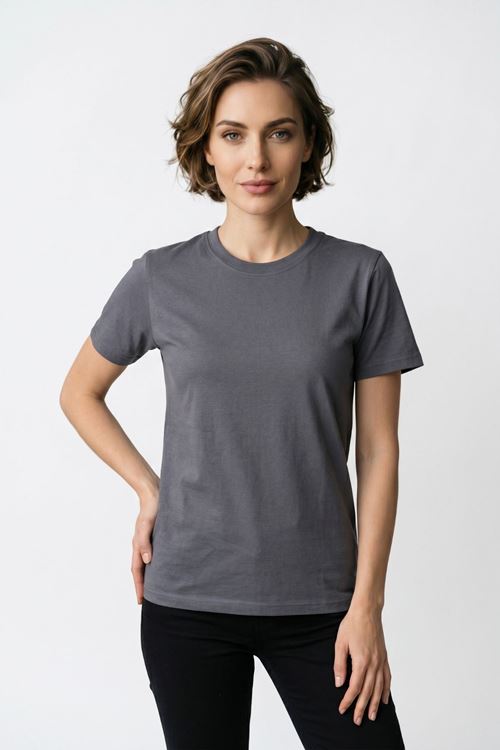 Kadın Pamuklu Esnek Likralı Basic Bisiklet Yaka Kısa Tişört