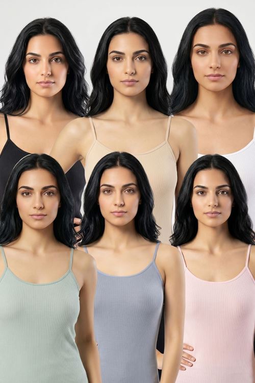 6'lı Paket Kadın %95 Pamuklu İp Askılı Ribana Atlet