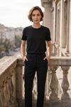 Kadın Pamuklu Esnek Likralı Basic Bisiklet Yaka Kısa Kollu Rahat Kalıp Günlük Spor Tişört T-shirt