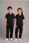 Unisex Kız Erkek Çocuk Polo Yaka Düğmeli Kısa Kollu Pamuklu Basic Tişört Günlük Okul Rahat Kesim T-Shirt