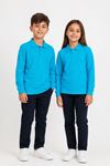 Unisex Çocuk Gri Melanj Uzun Kollu Polo Yaka Düz Basic Tişört - Rahat Pamuklu Kumaş Günlük ve Okul Kullanımına Uygun
