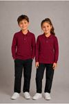 Unisex Çocuk Gri Melanj Uzun Kollu Polo Yaka Düz Basic Tişört - Rahat Pamuklu Kumaş Günlük ve Okul Kullanımına Uygun