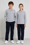 Unisex Çocuk Gri Melanj Uzun Kollu Polo Yaka Düz Basic Tişört - Rahat Pamuklu Kumaş Günlük ve Okul Kullanımına Uygun
