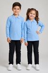 Unisex Çocuk Gri Melanj Uzun Kollu Polo Yaka Düz Renk Basic Tişört - Rahat Pamuklu Kumaş Günlük ve Okul Kullanımına Uygun