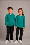 Unisex Çocuk Gri Melanj Uzun Kollu Polo Yaka Düz Basic Tişört - Rahat Pamuklu Kumaş Günlük ve Okul Kullanımına Uygun