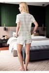 Kadın Mint Yeşili Ekoseli Şortlu Pijama Takımı - Gömlek Yaka Düğmeli Yazlık Set