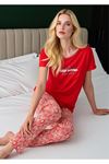 Kadın Keep Moving Baskılı Pijama Takımı - Geometrik Desenli Pamuklu Ev Giyim Takımı