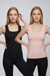 Kadın 2'li Set Pamuklu Esnek Kalın Askılı U Yaka Basic Atlet Günlük Rahat Kesim İç Giyim Paket