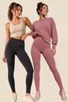 2'li Paket Kadın Yüksek Bel Toparlayıcı Fitilli Dalgıç Kaşkorse Kumaş Esnek Rahat Günlük ve Spor Yoga Pilates İç Göstermez Bilek Boy Uzun Tayt Seti