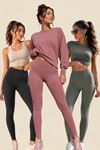 3'lü Avantajlı Paket Kadın Yüksek Bel Toparlayıcı Fitilli Dalgıç Kaşkorse Kumaş Esnek Rahat Günlük ve Spor Yoga Pilates İç Göstermez Bilek Boy Uzun Tayt Seti