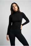 Kadın Pamuklu Dik Yaka Uzun Kollu Esnek Basic Body Bluz - Yarım Boğazlı Terletmez Günlük T-Shirt