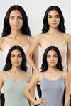 4'lü Paket Kadın %95 Pamuklu İp Askılı Ribana Atlet Esnek Nefes Alan Kumaş Günlük Basic İç Giyim Vücudu Saran Kaşkorse Tarzı Çoklu Rahat Kombinlenebilir Dörtlü Set