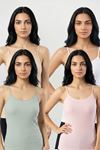 4'lü Paket Kadın %95 Pamuklu İp Askılı Ribana Atlet Esnek Nefes Alan Kumaş Günlük Basic İç Giyim Vücudu Saran Kaşkorse Tarzı Çoklu Rahat Kombinlenebilir Dörtlü Set
