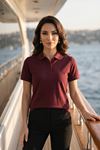 Kadın Polo Yaka Kısa Kollu Düğme Detaylı Şık Tasarım Basic Tişört Günlük Klasik T-Shirt Ofis ve Sokak Stili Uyumlu