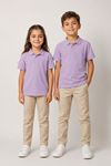 Unisex Kız Erkek Çocuk Lila Polo Yaka Düğmeli Kısa Tişört