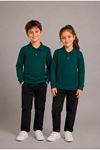 Unisex Çocuk Gri Melanj Uzun Kollu Polo Yaka Düz Basic Tişört