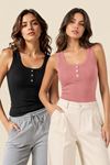 2'li Paket Kadın Kalın Askılı Önü Düğmeli Pamuklu Kaşkorse Atlet