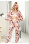 Çiçekli Saten 3'lü Pijama Takımı
