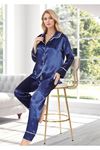 Lacivert Biyeli Saten Pijama Takımı