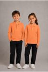 Unisex Çocuk Gri Melanj Uzun Kollu Polo Yaka Düz Basic Tişört