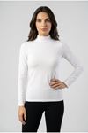 Kadın Pamuklu Dik Yaka Uzun Kollu Esnek Basic Body Bluz T-Shirt