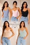 5'li Paket Kadın Pamuklu İnce Askılı Dantel Detaylı Atlet